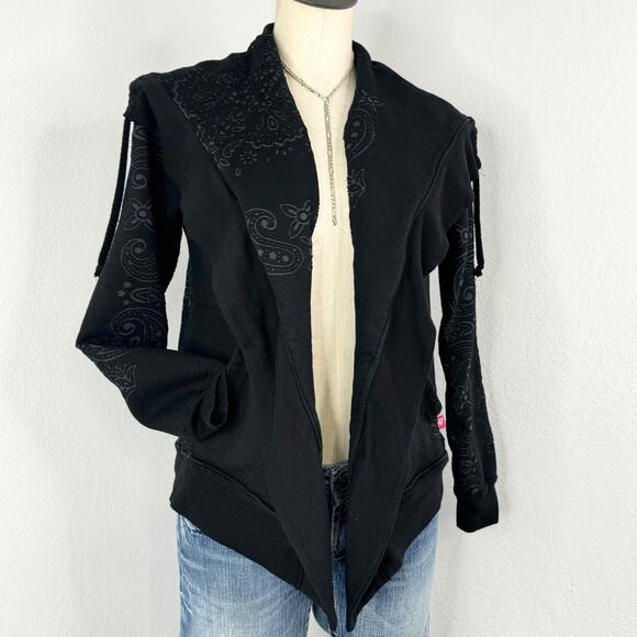 Black Open Sweatshirt Jacket with Designs Y2K Style  XS/Small - Picture 1 of 8